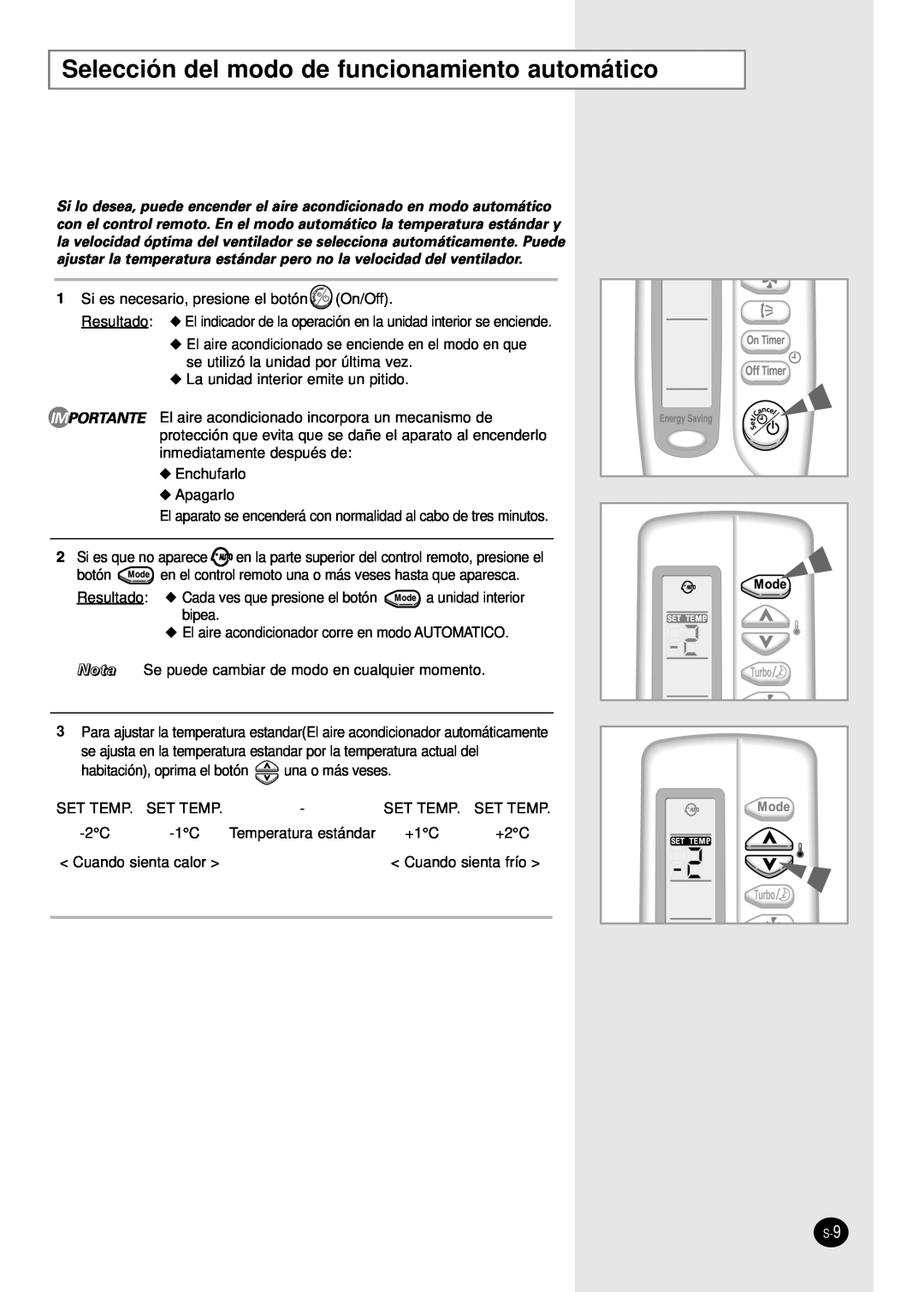 Samsung AS12SGGB, AS18S0GB manual Selección del modo de funcionamiento automático 