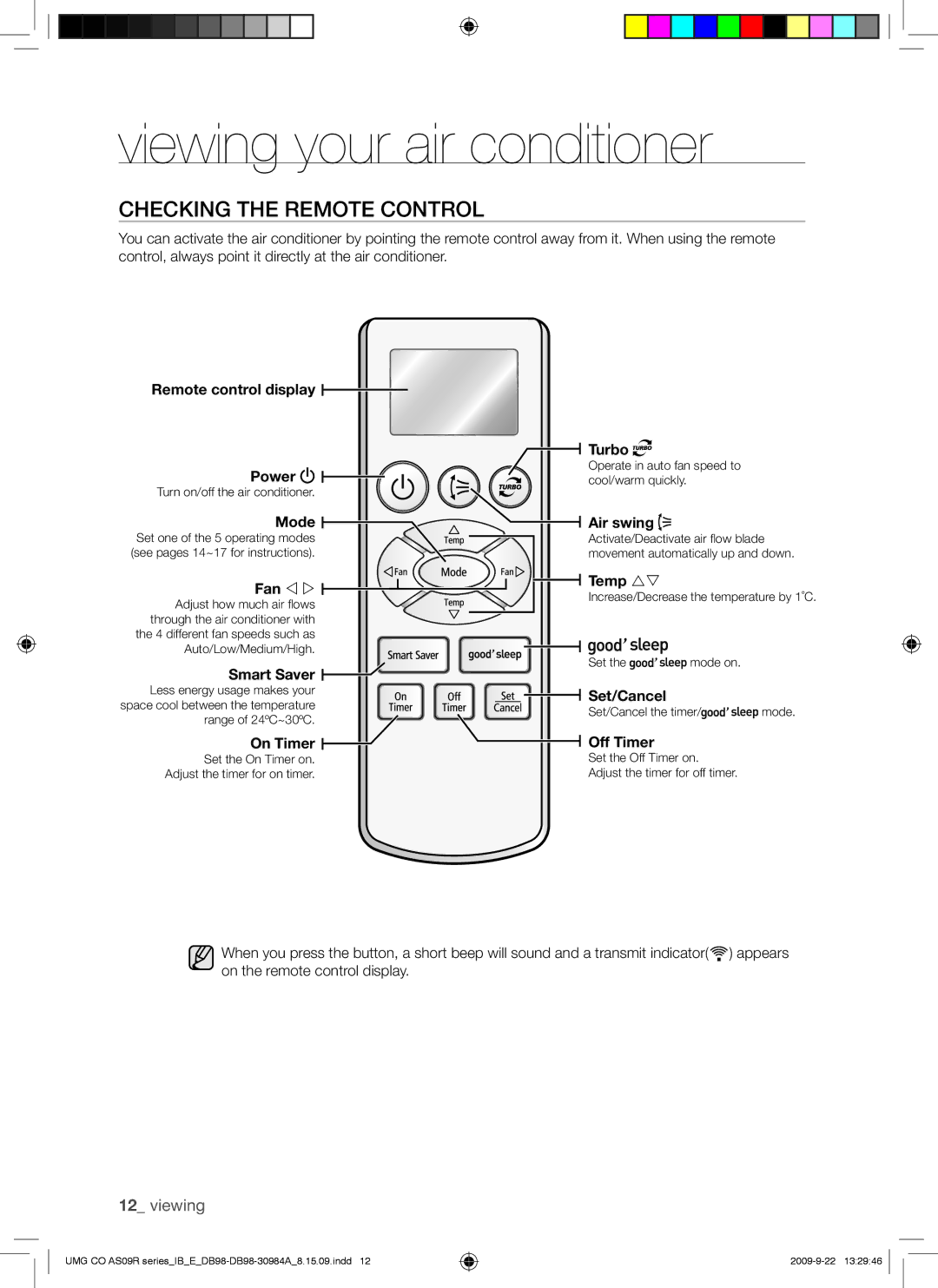 Samsung AS18UUAXXSG, AS18UUANMID, AS18UUANUMG, AS18UUAXMID, AS24UUANUMG manual Checking the Remote Control, Mode Air swing 