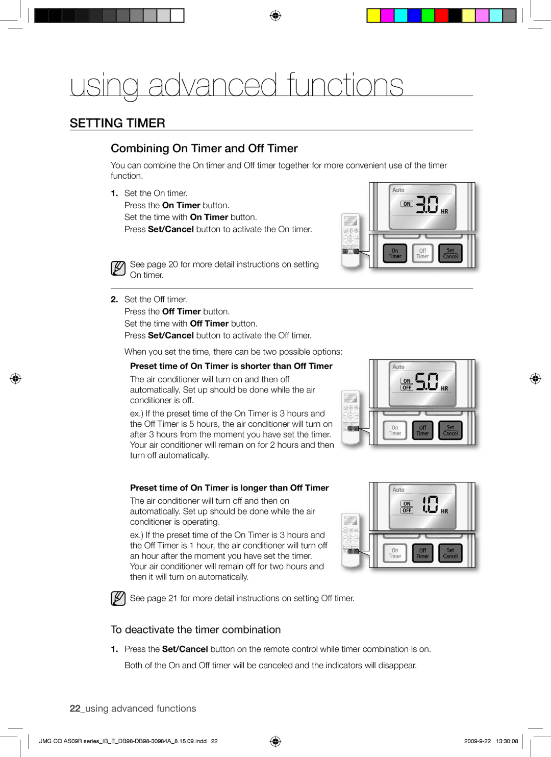 Samsung AS18UUAXUMG, AS18UUAXXSG, AS18UUANMID manual Combining On Timer and Off Timer, To deactivate the timer combination 