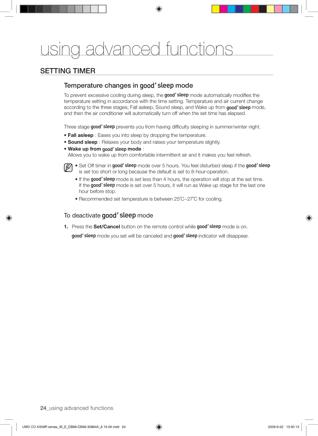 Samsung AS18UUAXXSG, AS18UUANMID, AS18UUANUMG, AS18UUAXMID, AS24UUANUMG manual Temperature changes in mode, To deactivate mode 