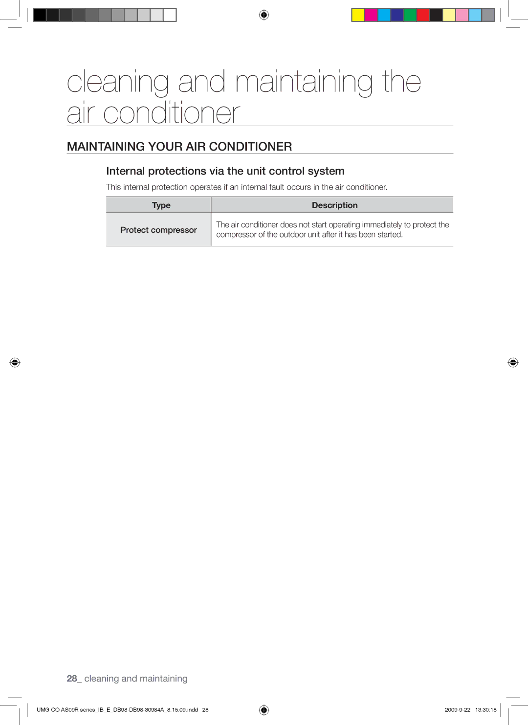 Samsung AS24UUANUMG, AS18UUAXXSG, AS18UUANMID, AS18UUANUMG, AS18UUAXMID manual Internal protections via the unit control system 