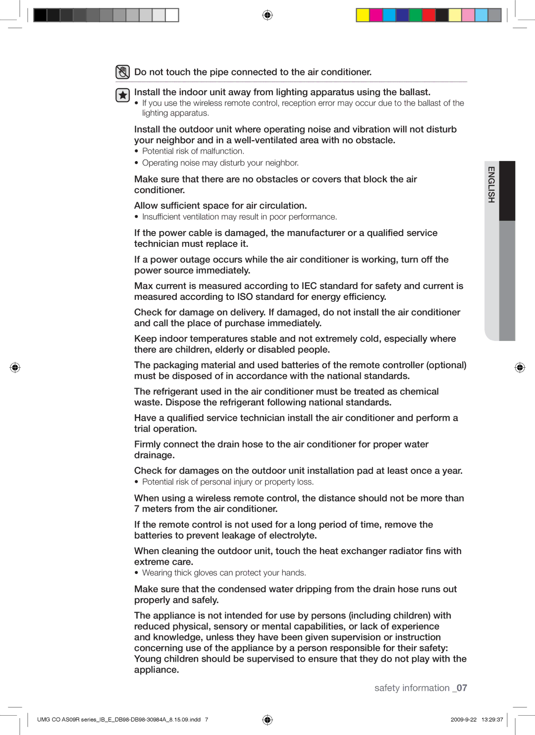 Samsung AS18UUANXSG, AS18UUAXXSG, AS18UUANMID, AS18UUANUMG manual Insufficient ventilation may result in poor performance 