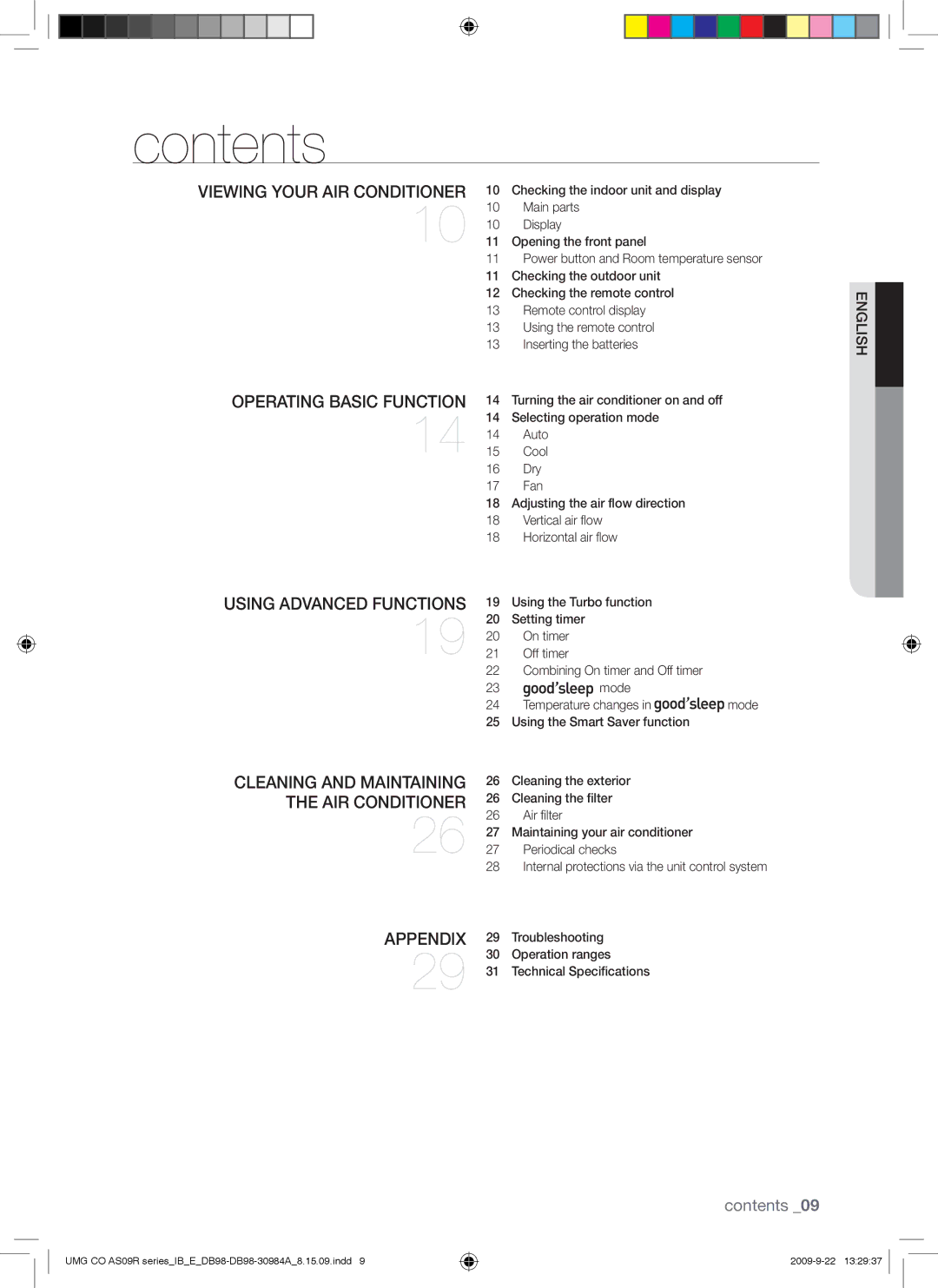 Samsung AS24UUAXMID, AS18UUAXXSG, AS18UUANMID, AS18UUANUMG, AS18UUAXMID, AS24UUANUMG, AS24UUAXUMG, AS24UUANMID manual Contents 