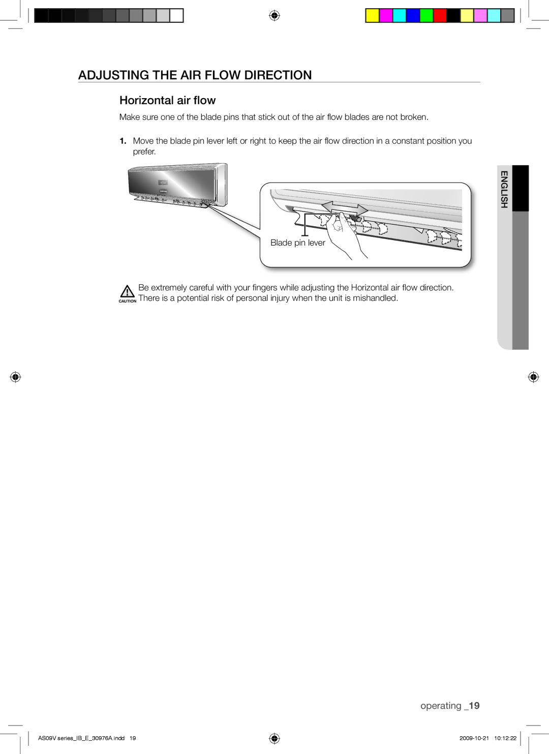 Samsung AS18VBEXXSG, AS18VBEXMID, AS18VBENXSG, AS18VBENMID, AS24VBEXXSG, AS24VBENXSG, AS18VBFXUMG manual Horizontal air flow 