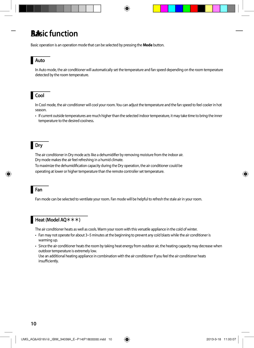 Samsung AS18VBFNUMG, AS24VBFNUMG manual BasicAA function 