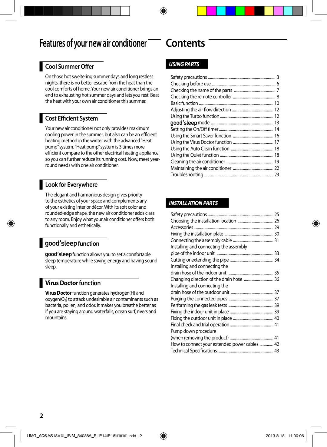 Samsung AS18VBFNUMG, AS24VBFNUMG manual Contents 