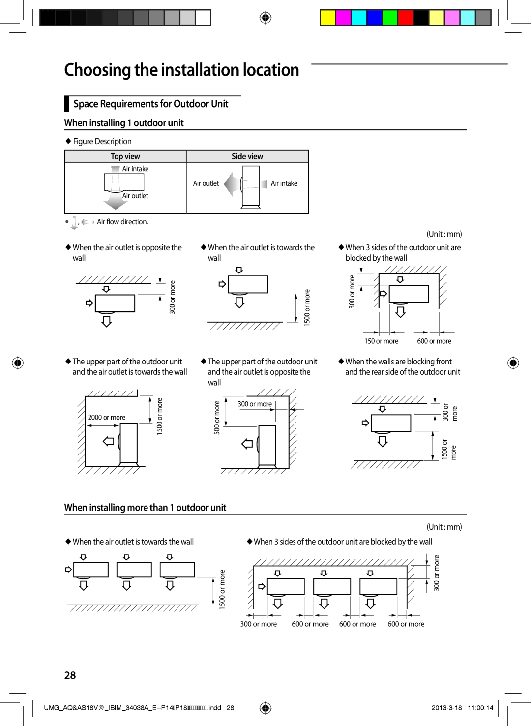 Samsung AS18VBFNUMG ChoosingAA the installation location, When installing more than 1 outdoor unit,  Figure Description 