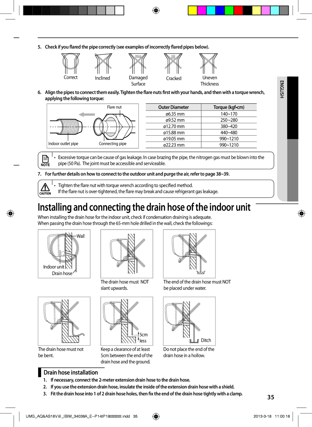 Samsung AS24VBFNUMG, AS18VBFNUMG manual Drain hose installation, Outer Diameter 