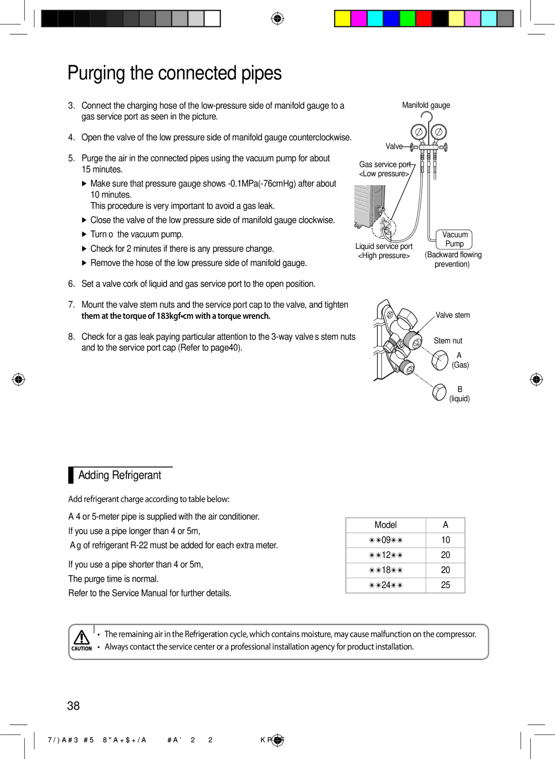 Samsung AS18VBFNUMG Adding Refrigerant, Gas service port as seen in the picture, If you use a pipe shorter than 4 or 5m 