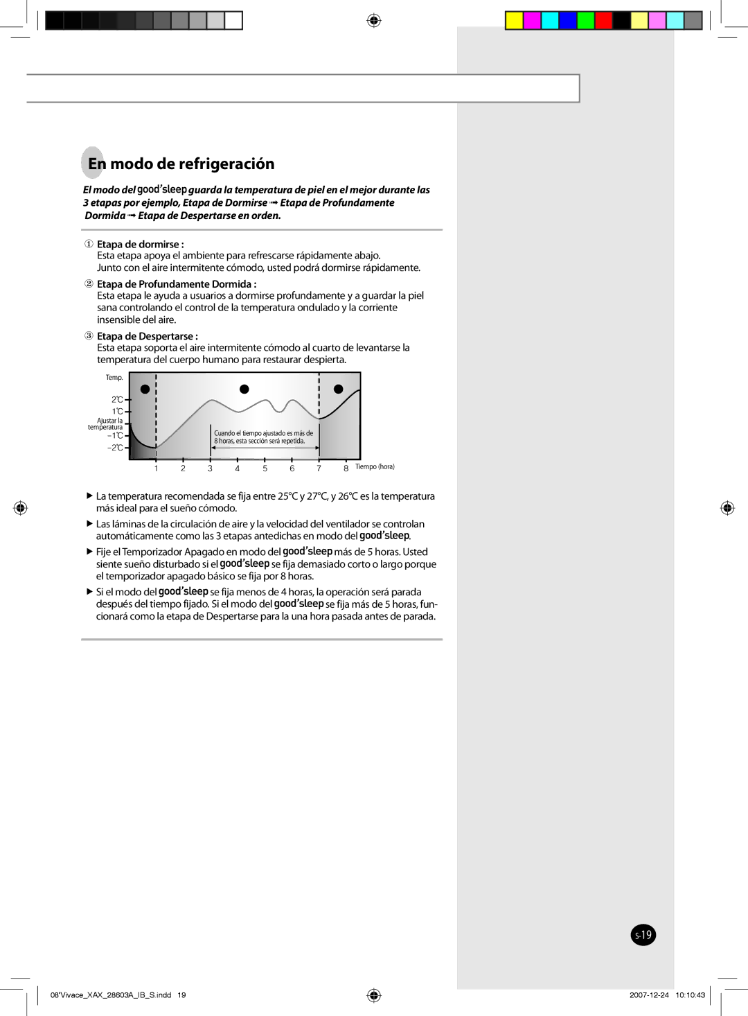 Samsung AS18VWCNMID, AS24VWCUMG manual Etapa de dormirse, Etapa de Profundamente Dormida, Etapa de Despertarse 