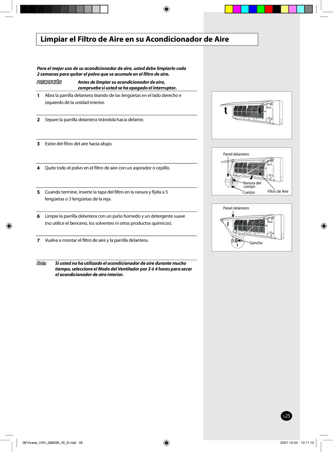 Samsung AS24VWCNUMG, AS18VWCNMID, AS24VWCUMG, AS24VWCXXSG, AS18VWCMID Limpiar el Filtro de Aire en su Acondicionador de Aire 