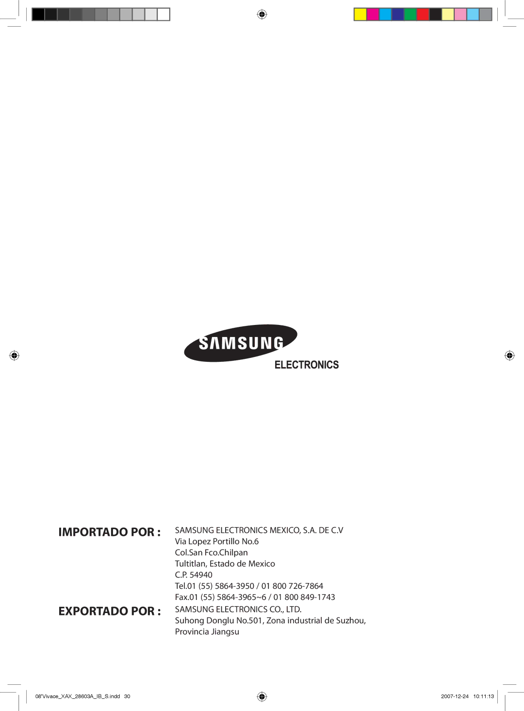 Samsung AS24VWCMID, AS18VWCNMID, AS24VWCUMG, AS24VWCXXSG, AS18VWCMID, AS18VWCNUMG, AS18VWCXUMG manual Importado POR Exportado POR 