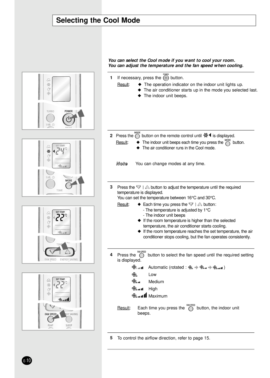 Samsung IAS24W6WE/AFR, IAS18WJWE/AFR manual Selecting the Cool Mode 