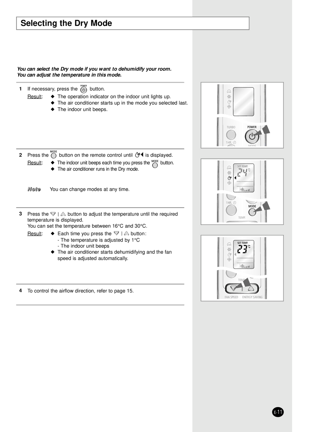 Samsung IAS18WJWE/AFR, IAS24W6WE/AFR manual Selecting the Dry Mode 