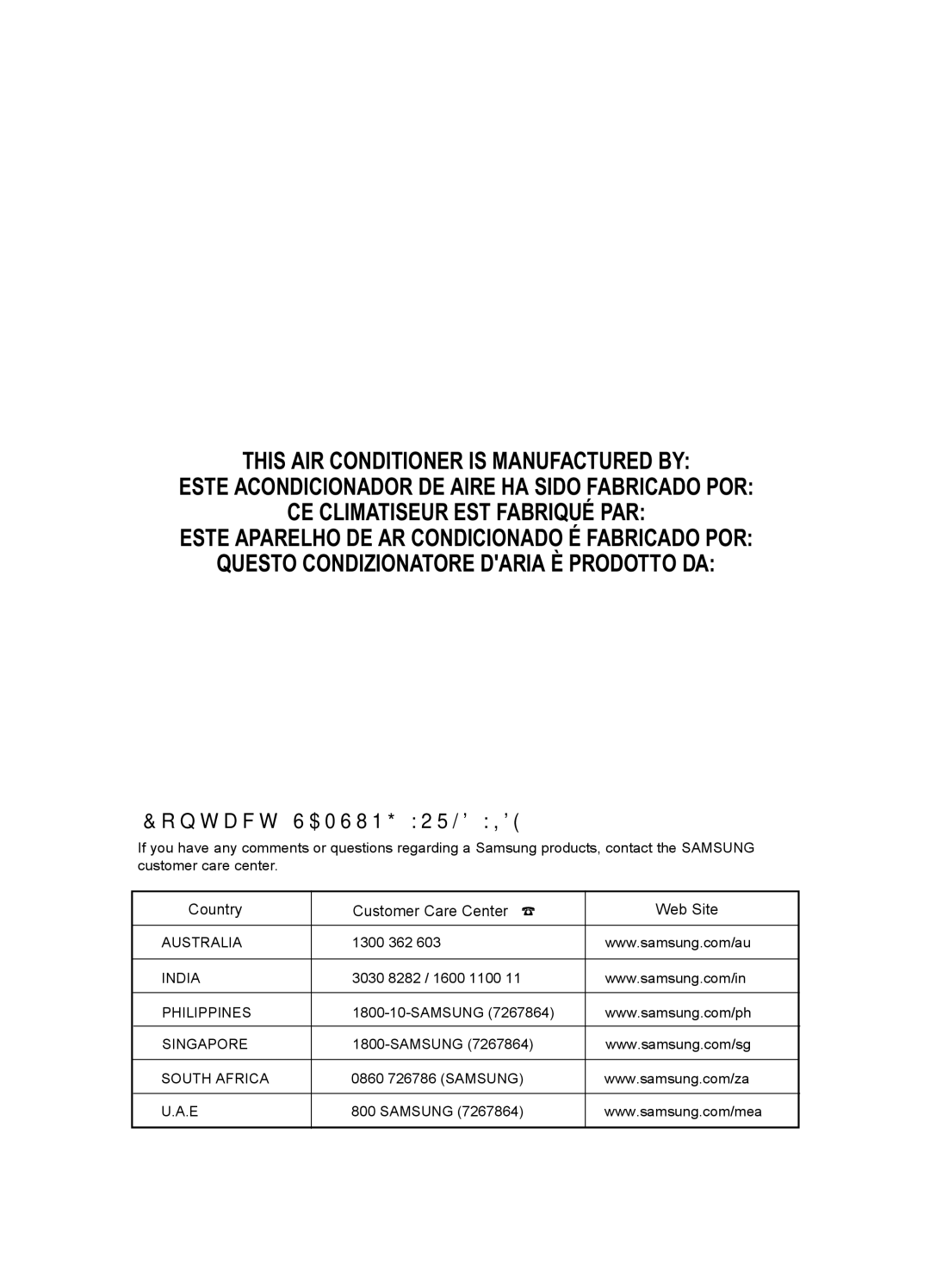 Samsung IAS24W6WE/AFR, IAS18WJWE/AFR manual Contact Samsung World Wide 