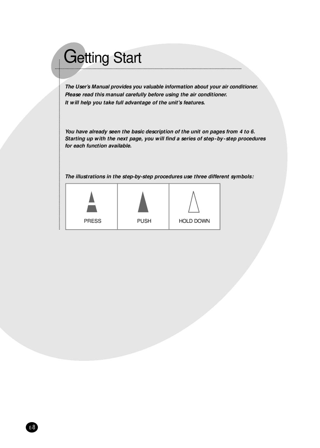 Samsung IAS24W6WE/AFR, IAS18WJWE/AFR manual Getting Start 