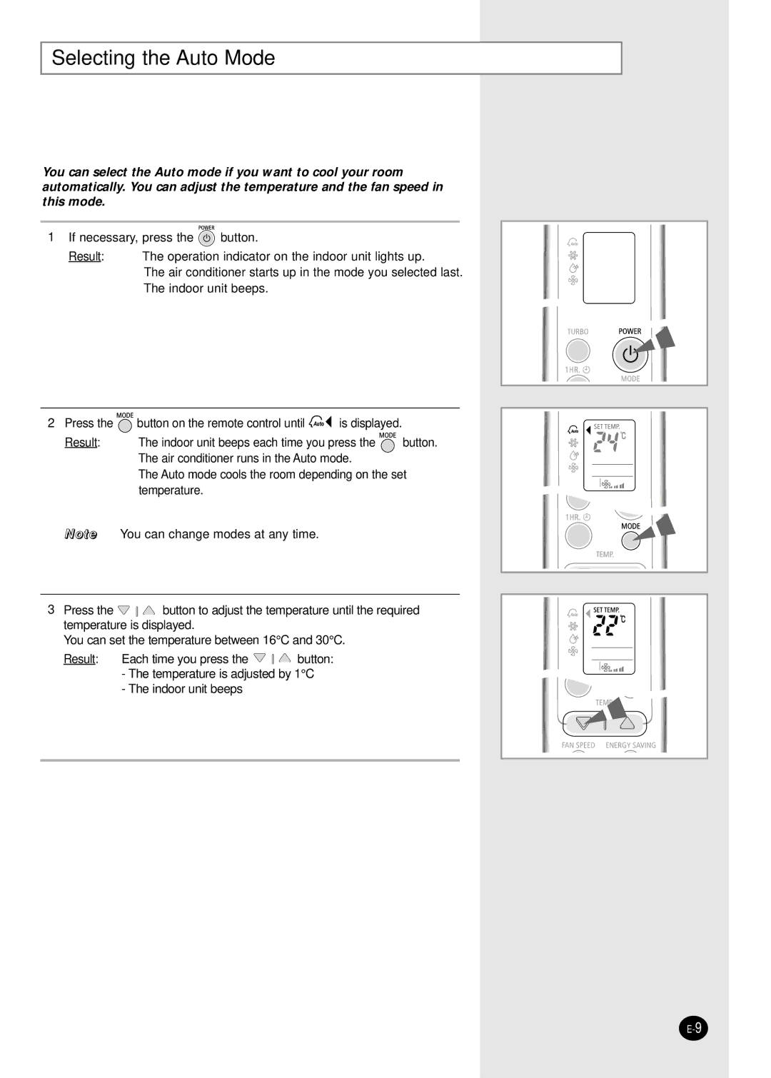 Samsung IAS24W6WE/AFR, IAS18WJWE/AFR manual Selecting the Auto Mode 