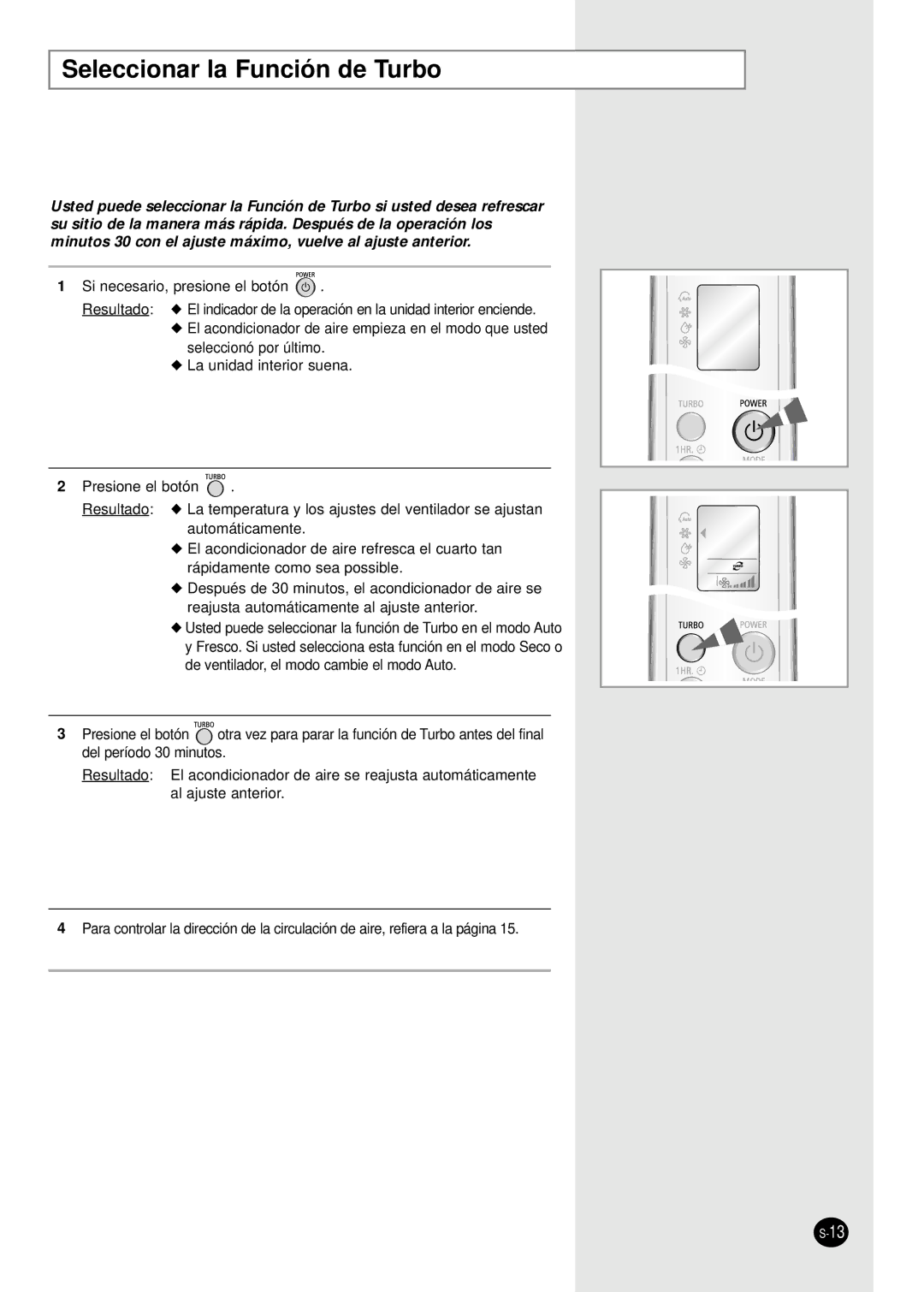 Samsung IAS24W6WE/AFR, IAS18WJWE/AFR manual Seleccionar la Función de Turbo 