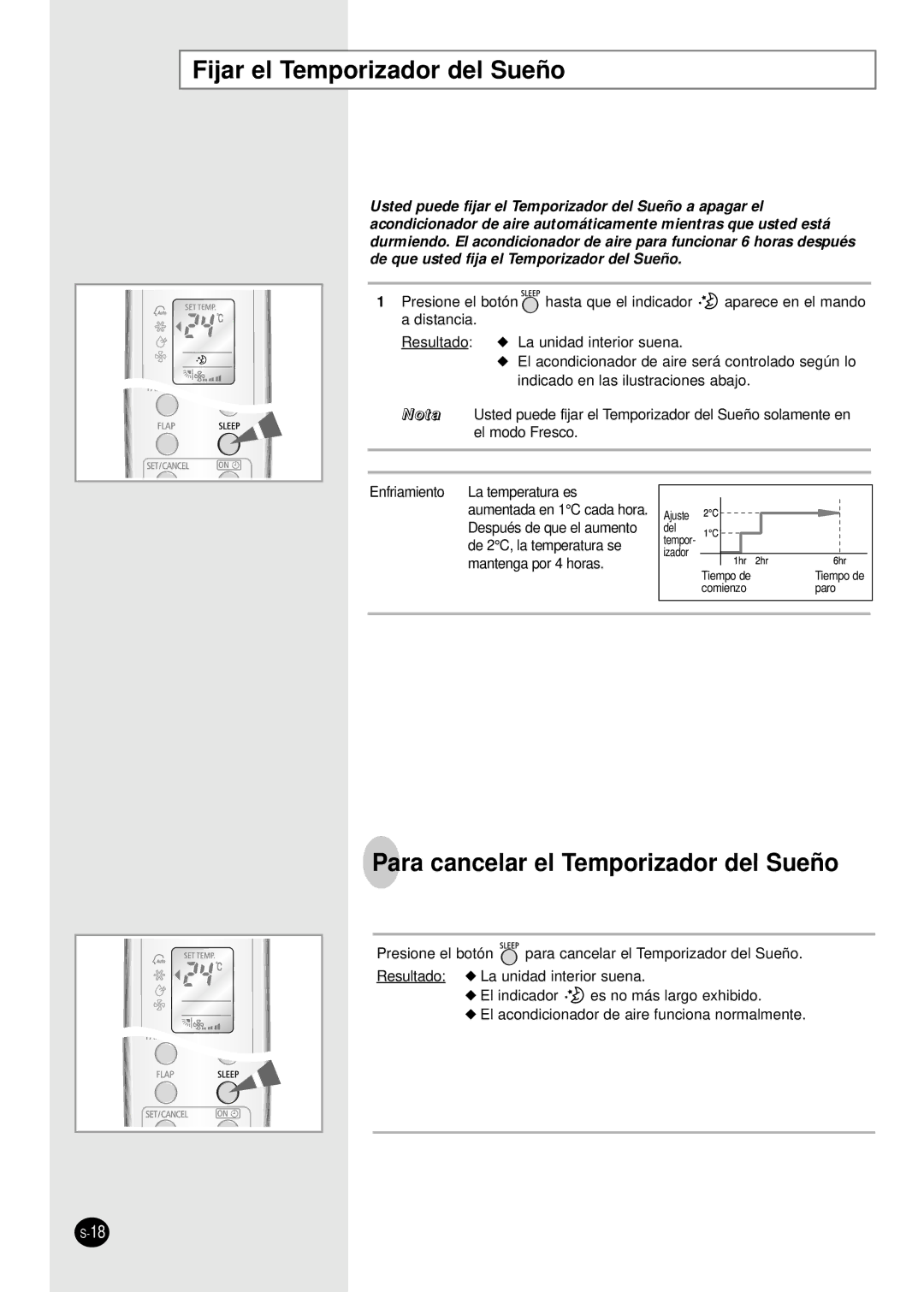 Samsung AS18WJWE/AFR, IAS24W6WE/AFR manual Fijar el Temporizador del Sueño, Para cancelar el Temporizador del Sueño 