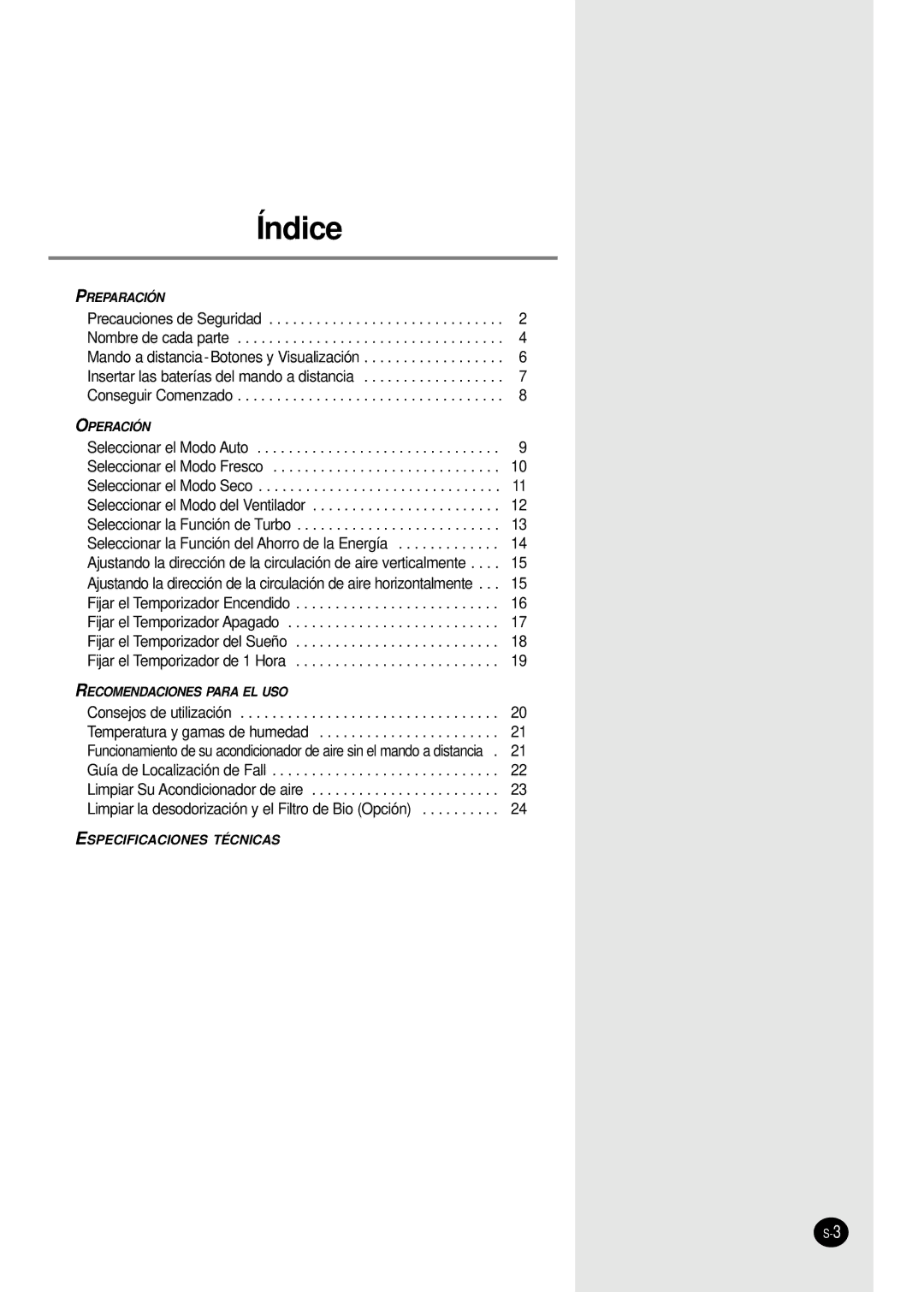 Samsung IAS18WJWE/AFR, IAS24W6WE/AFR manual Índice 