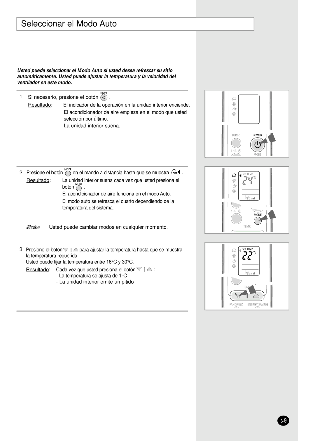 Samsung IAS24W6WE/AFR, IAS18WJWE/AFR manual Seleccionar el Modo Auto 