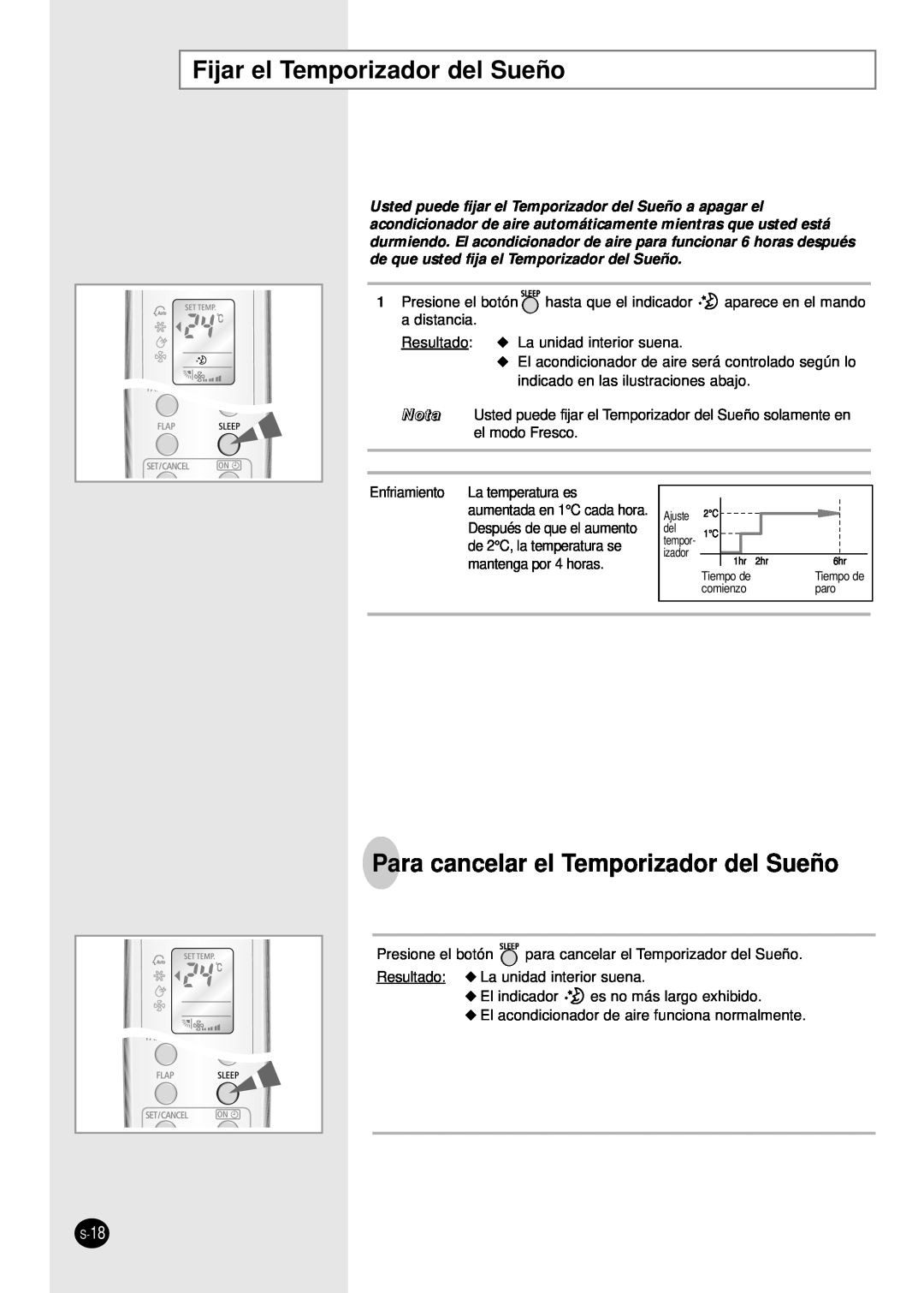 Samsung AS18WJWE/AFR, IAS24W6WE/AFR manual Fijar el Temporizador del Sueño, Para cancelar el Temporizador del Sueño 