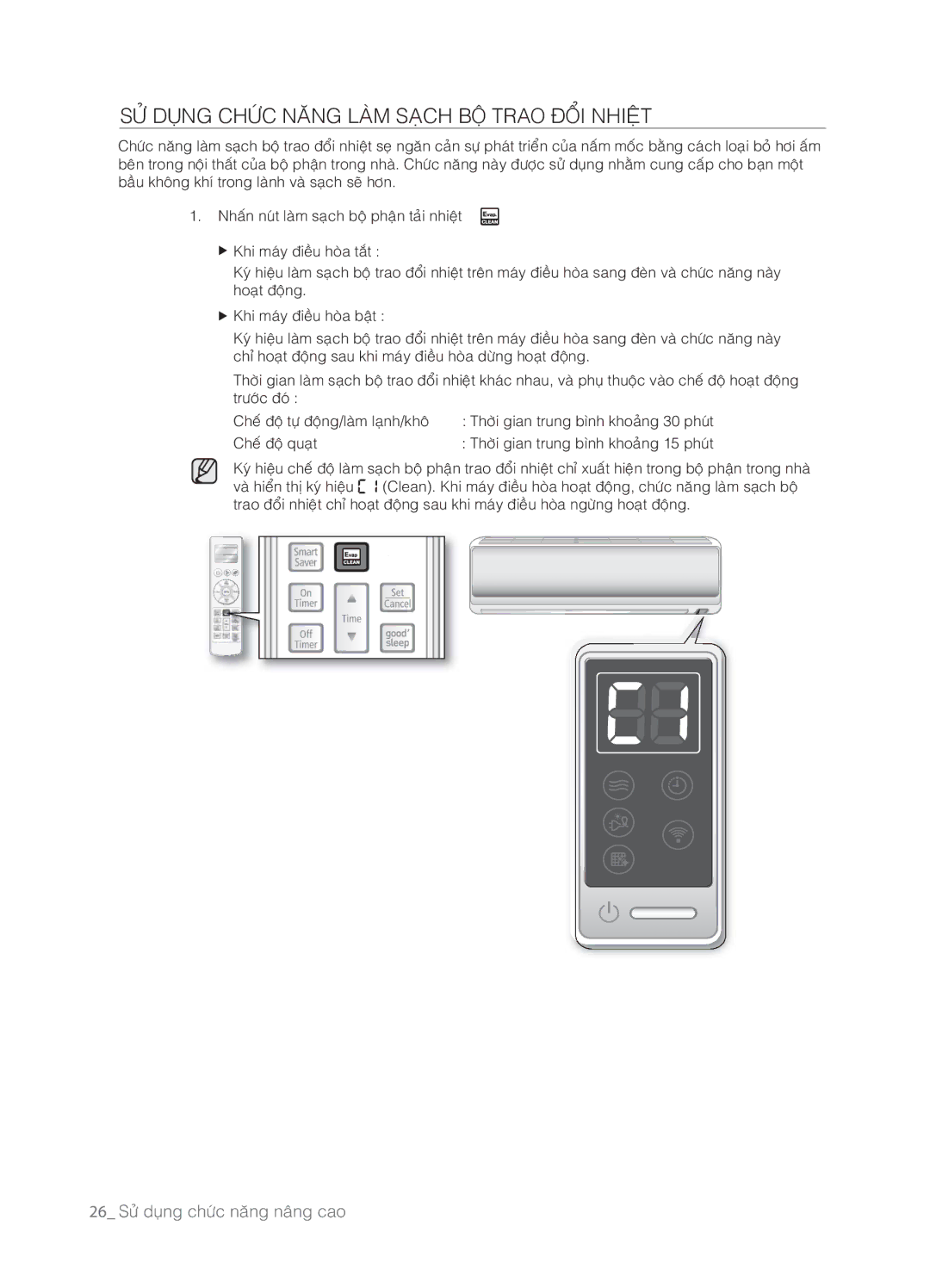 Samsung AS18ELNXSV, AS24ELNXSV, AS24ESLXXSV manual SÖÛ Duïng Chöùc Naêng Laøm Saïch BOÄ Trao Ñoåi Nhieät, Cheá ñoä quaït 