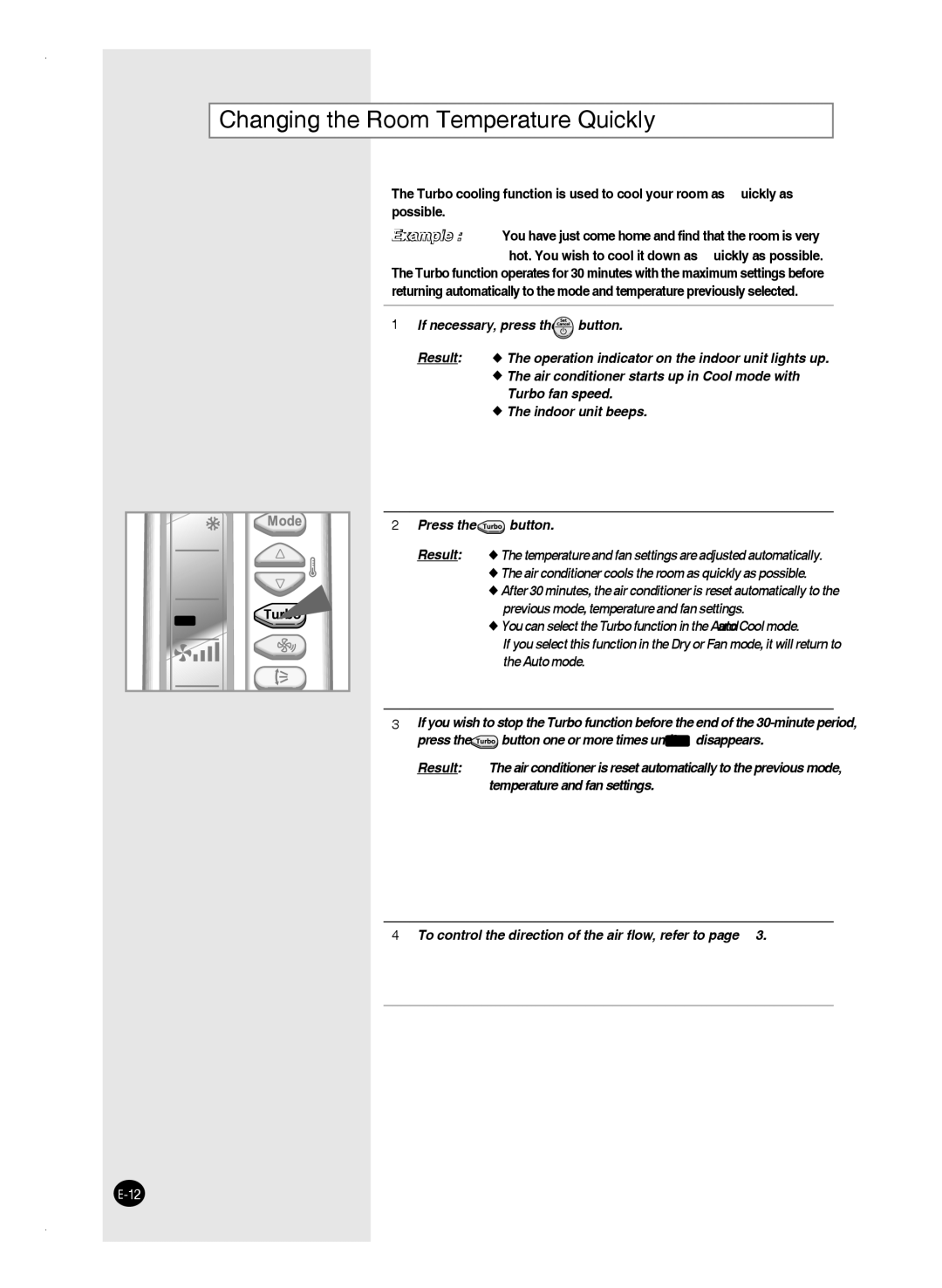 Samsung AS18FAUMG Changing the Room Temperature Quickly, Press the button, Previous mode, temperature and fan settings 