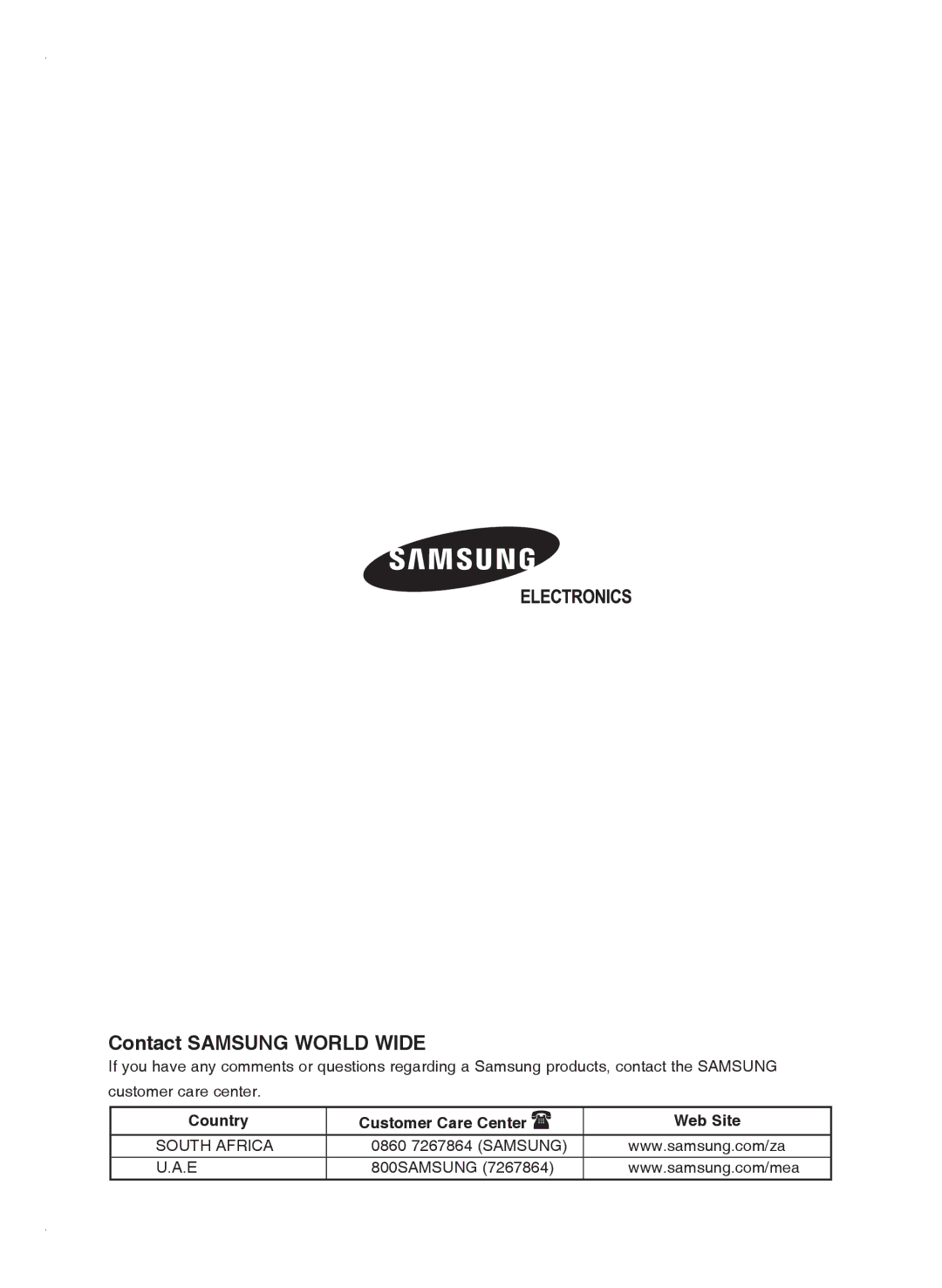 Samsung AS24FAXSG, AS24FAXMID, AS18FBNMID, AS09FAMID, AS18FBMID, AS24FANMID, AS12FAXMID, AS09FANMID Contact Samsung World Wide 