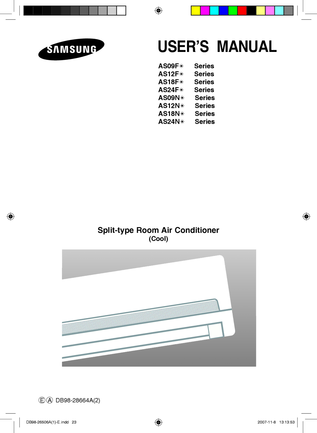 Samsung AS18FBNMID, AS24FAXMID, AS12FCXMID, AS12FCNMID, AS09FCXMID manual USER’S Manual, Split-type Room Air Conditioner 