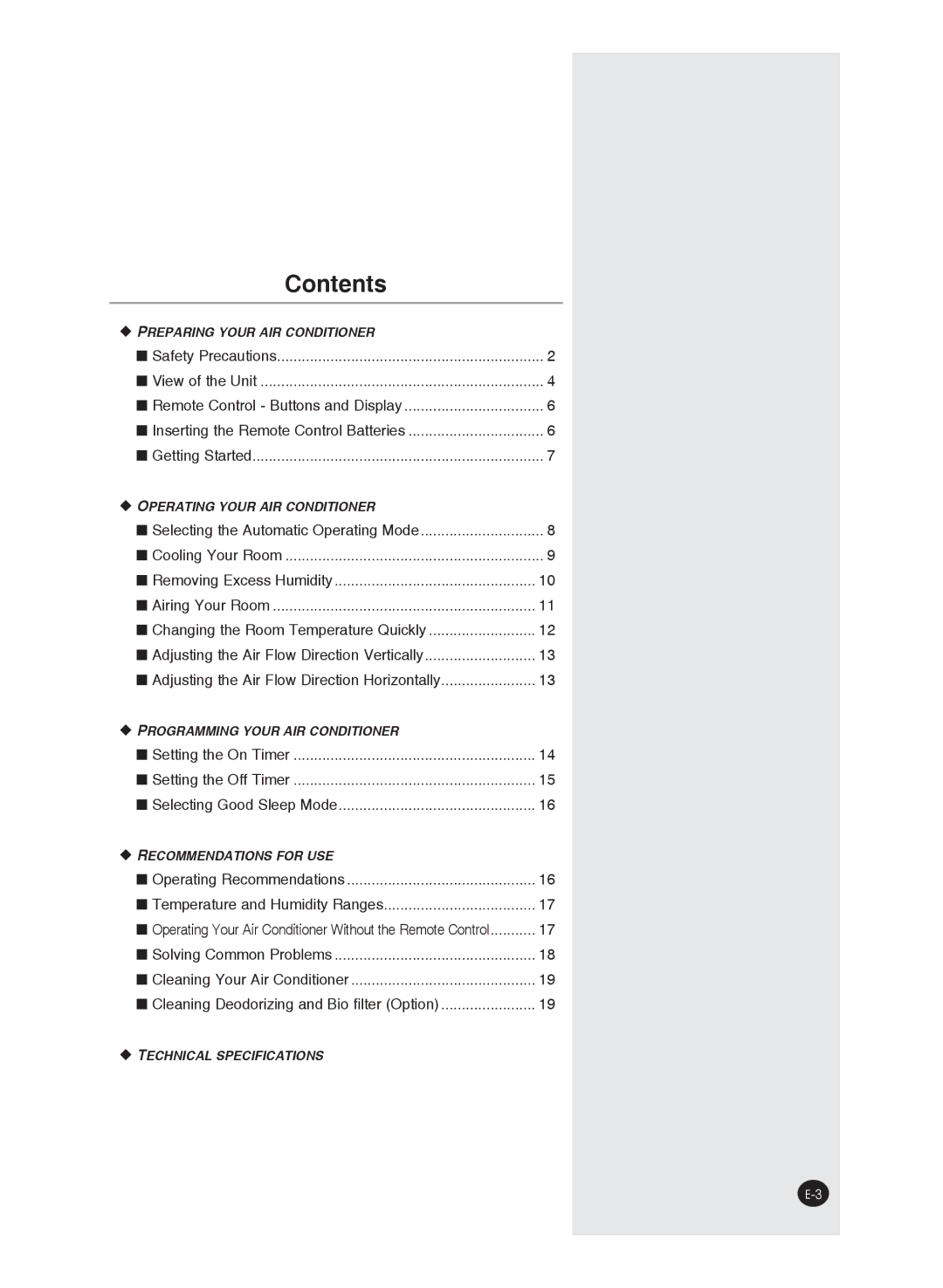 Samsung AS12FCNMID, AS24FAXMID, AS18FBNMID, AS12FCXMID, AS09FCXMID, AS24FCXMID, AS18FCMID, AS18FBMID, AS12FCMID manual Contents 