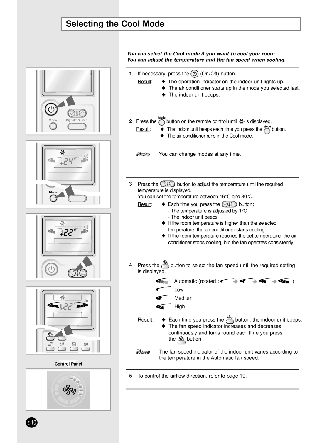 Samsung AS24HM1/XSG, AS24HM1N/MOC manual Selecting the Cool Mode 