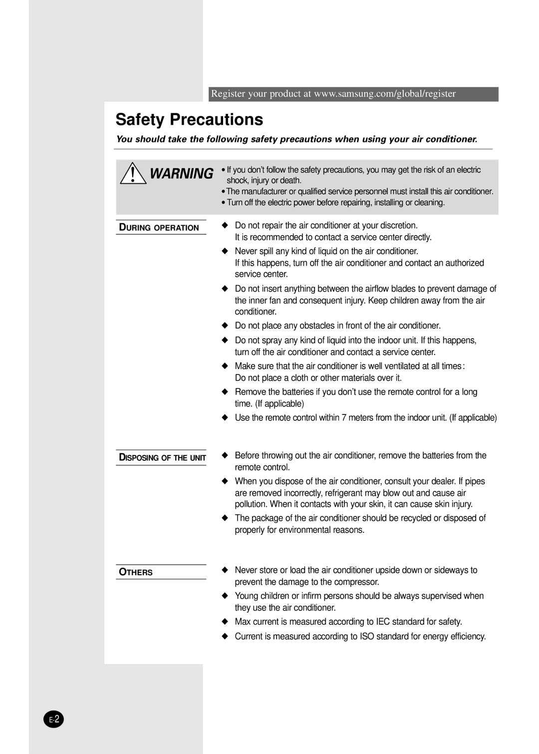 Samsung AS24HM1/XSG, AS24HM1N/MOC manual Safety Precautions 