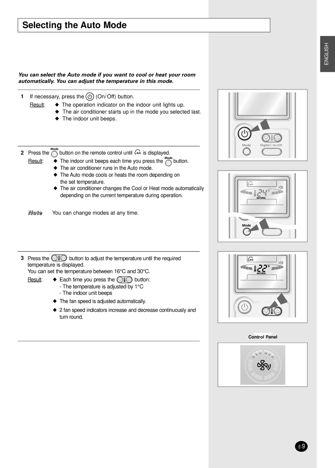 Samsung AS24HM1N/MOC, AS24HM1/XSG manual Selecting the Auto Mode 