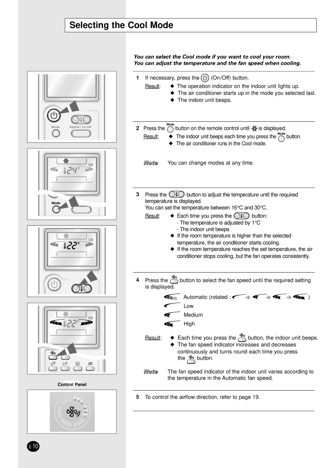 Samsung AS24HPBN/XFO, AS24HPBN/SER, AS18HPBN/SER, AS18HPBN/XFO manual Selecting the Cool Mode 