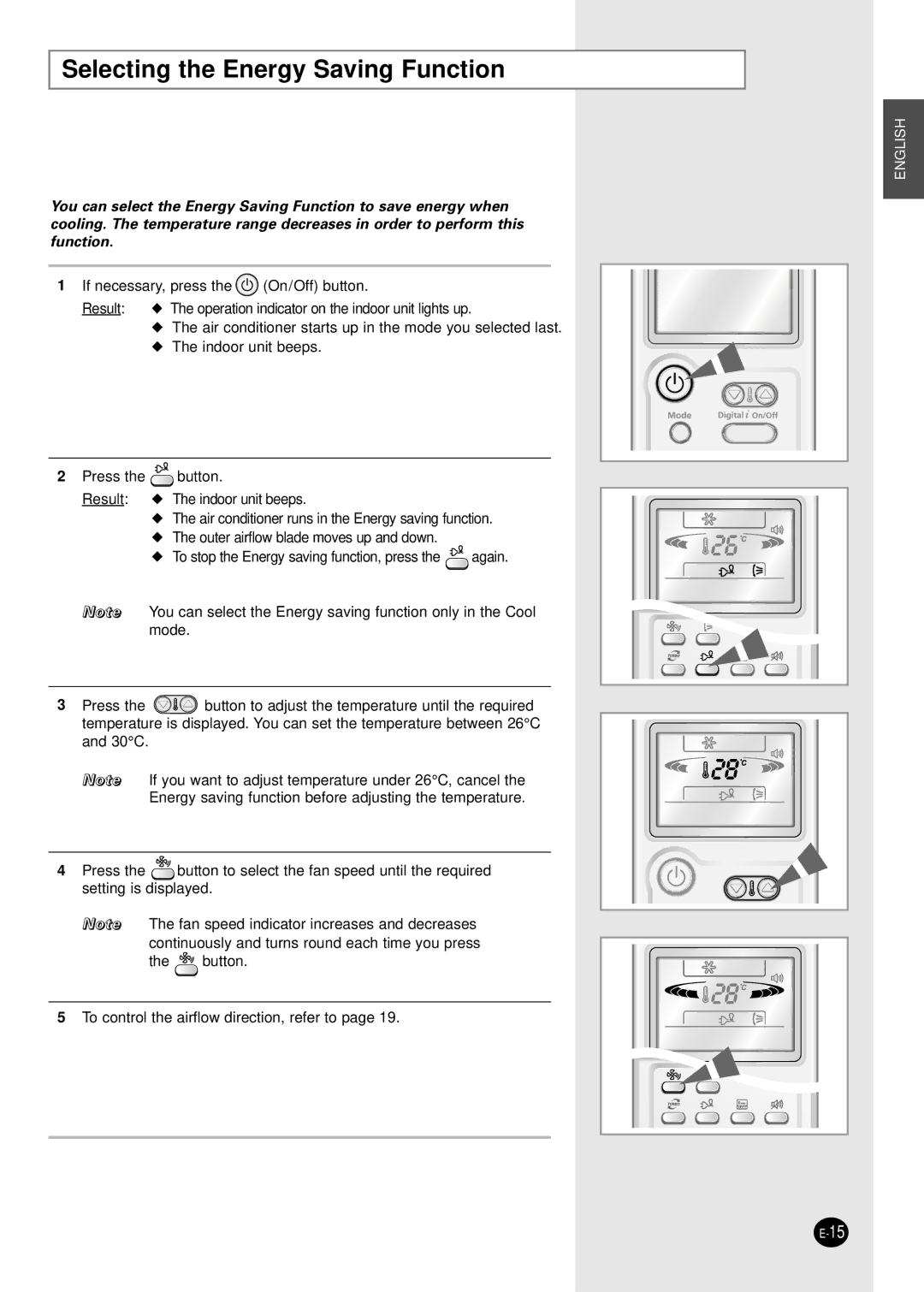 Samsung AS18HPBN/SER, AS24HPBN/SER, AS24HPBN/XFO, AS18HPBN/XFO manual Selecting the Energy Saving Function 