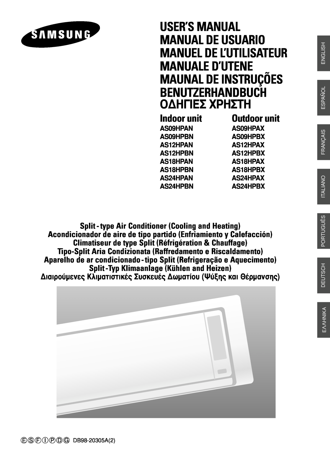 Samsung AS24HPBN, AS09HPBN, AS18HPBN, AS12HPBX, AS12HPBN manual User’S Manual, Split-type Air Conditioner, Indoor Unit 