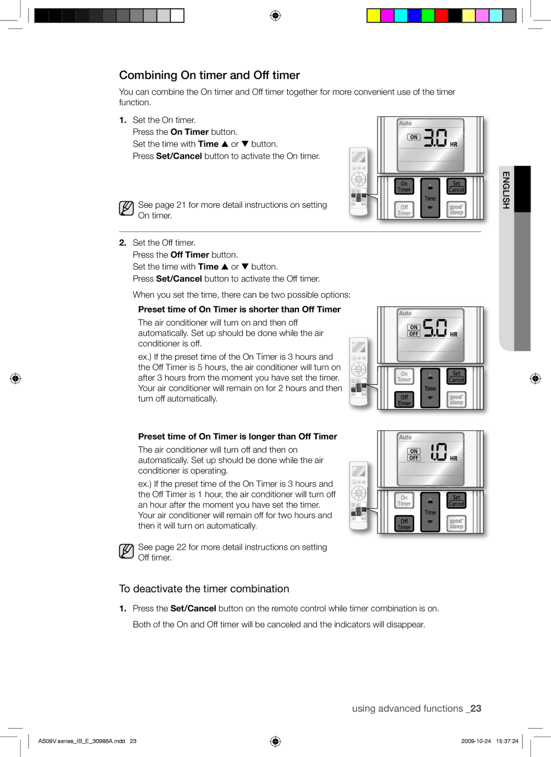 Samsung AS18VBCXUMG, AS24VBFXUMG, AS24VBCNUMG manual Combining On timer and Off timer, To deactivate the timer combination 