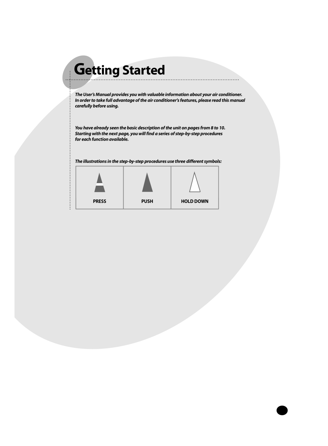 Samsung AS24VWAHAC, AS24VWANMID, AS18VWAHAC, AS18VWANXSG, AS18VWAUMG, AS24VWANXSG, AS18VWAMID, AS18VWAXUMG manual Getting Started 