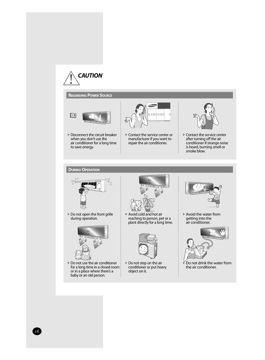 Samsung AS18VWAMID, AS24VWANMID, AS18VWAHAC, AS18VWANXSG, AS18VWAUMG manual Air conditioner for a long time to save energy 