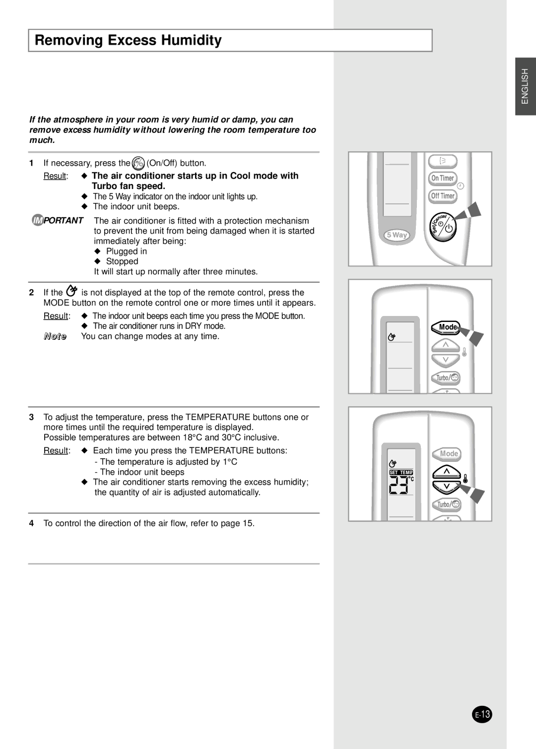 Samsung AS30BANMID, AS30BAXMID, AS30BAXXSG, AS30BANUMG, AS30BAXUMG, AS30BANXSG manual Removing Excess Humidity 