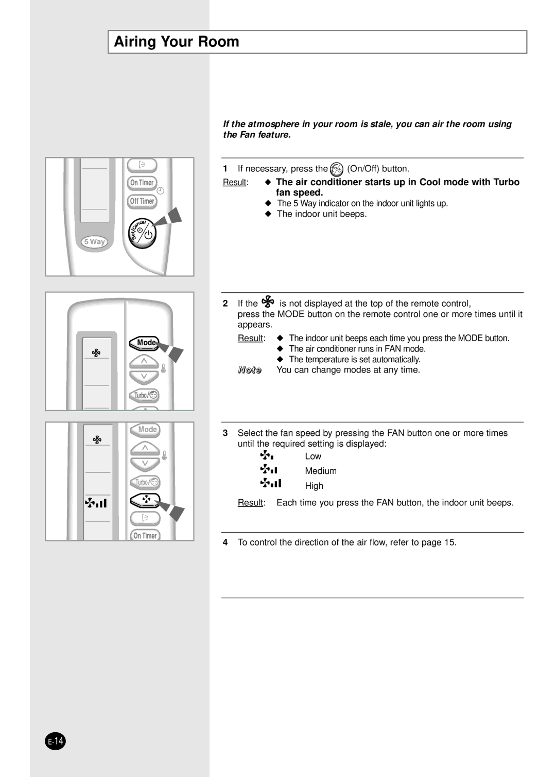 Samsung AS30BAXXSG, AS30BAXMID, AS30BANMID, AS30BANUMG, AS30BAXUMG, AS30BANXSG manual Airing Your Room 