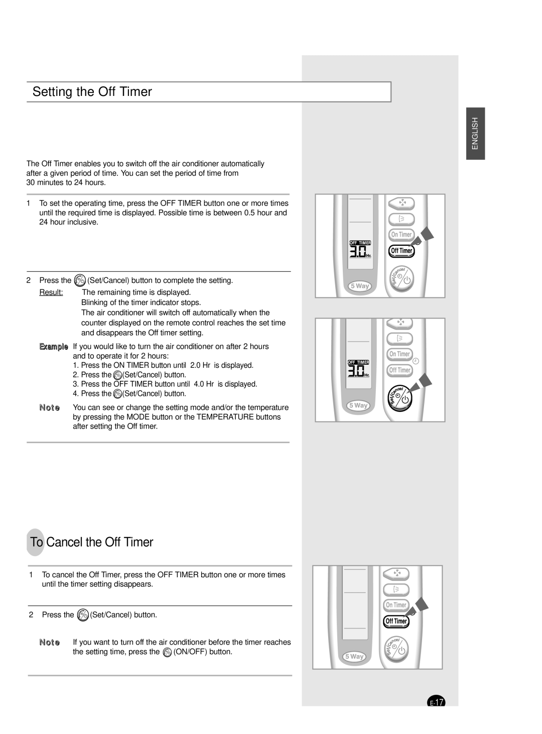 Samsung AS30BANXSG, AS30BAXMID, AS30BANMID, AS30BAXXSG, AS30BANUMG, AS30BAXUMG Setting the Off Timer, To Cancel the Off Timer 