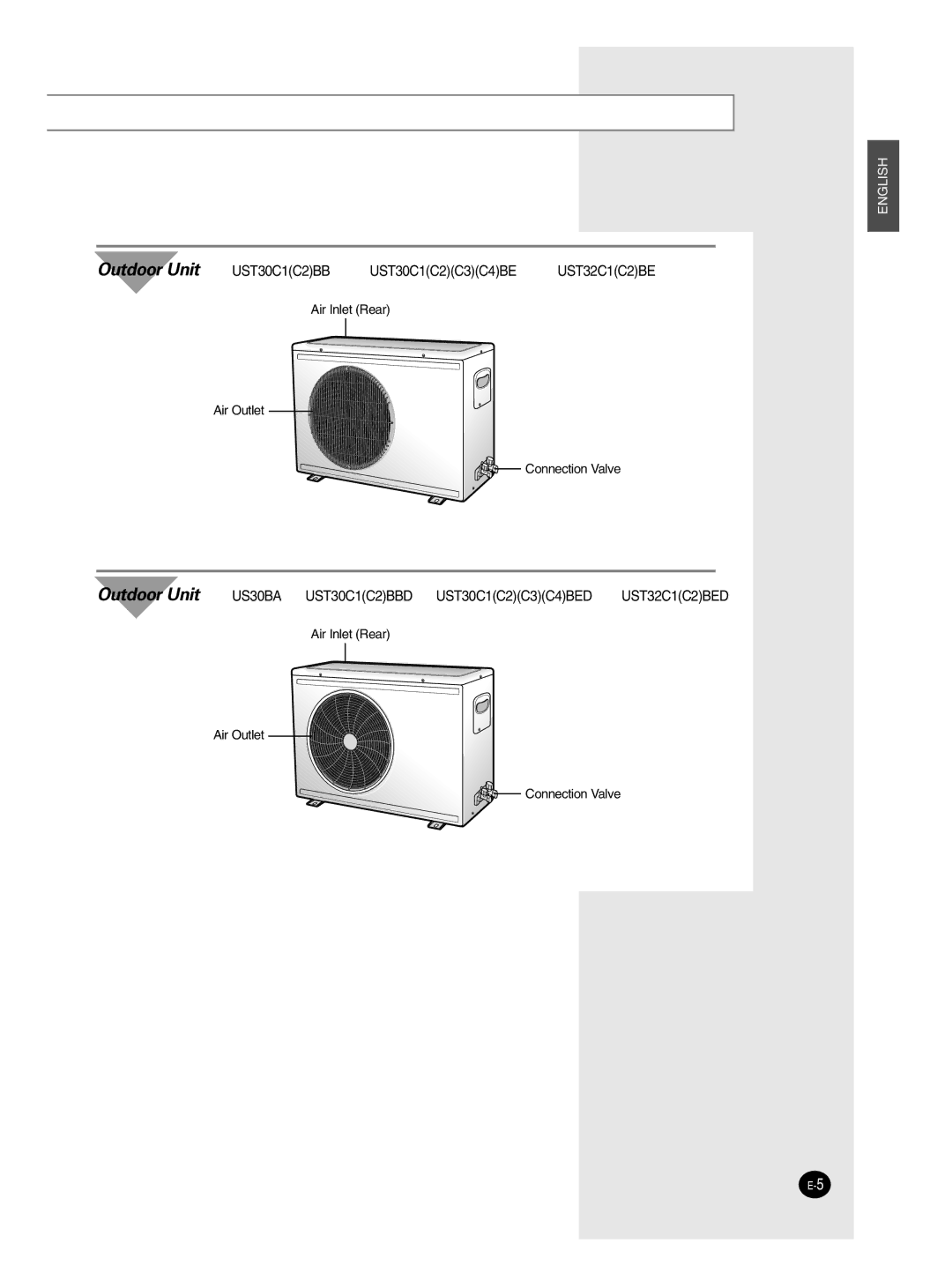 Samsung AS30BANXSG, AS30BAXMID, AS30BANMID, AS30BAXXSG, AS30BANUMG, AS30BAXUMG manual Outdoor Unit 