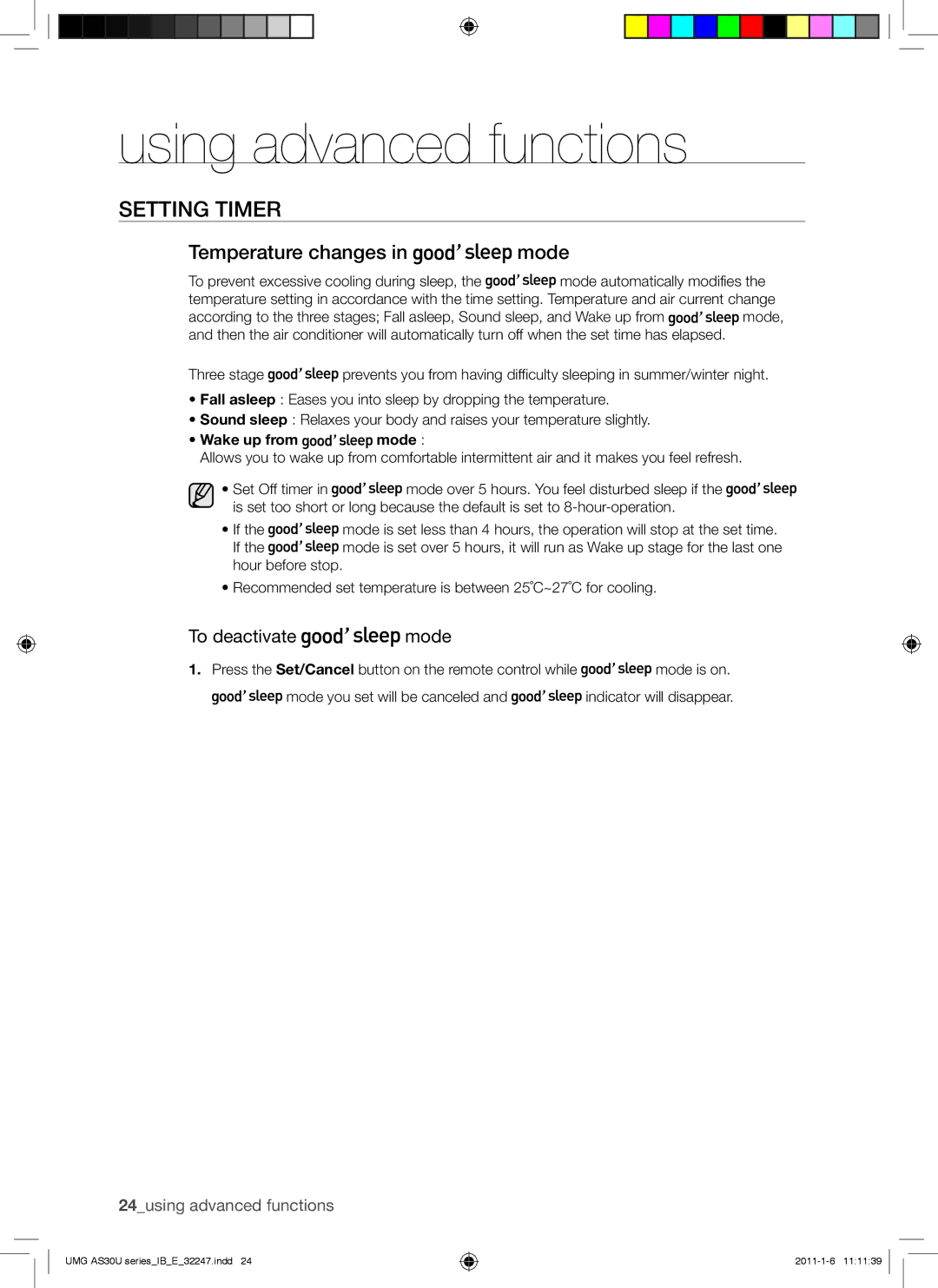 Samsung AS30UGAXUMG, AS36UGAXUMG, AS30UGANUMG manual Temperature changes in mode, To deactivate mode, Wake up from mode 