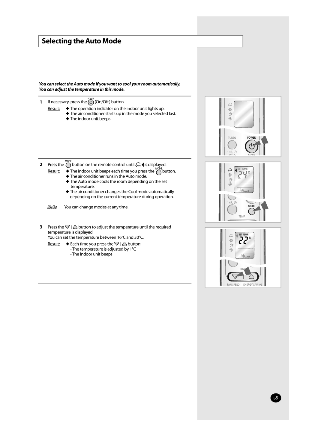 Samsung AS36WANUMG, AS36WANXSG, AST36WRWE/XSG manual Selecting the Auto Mode 