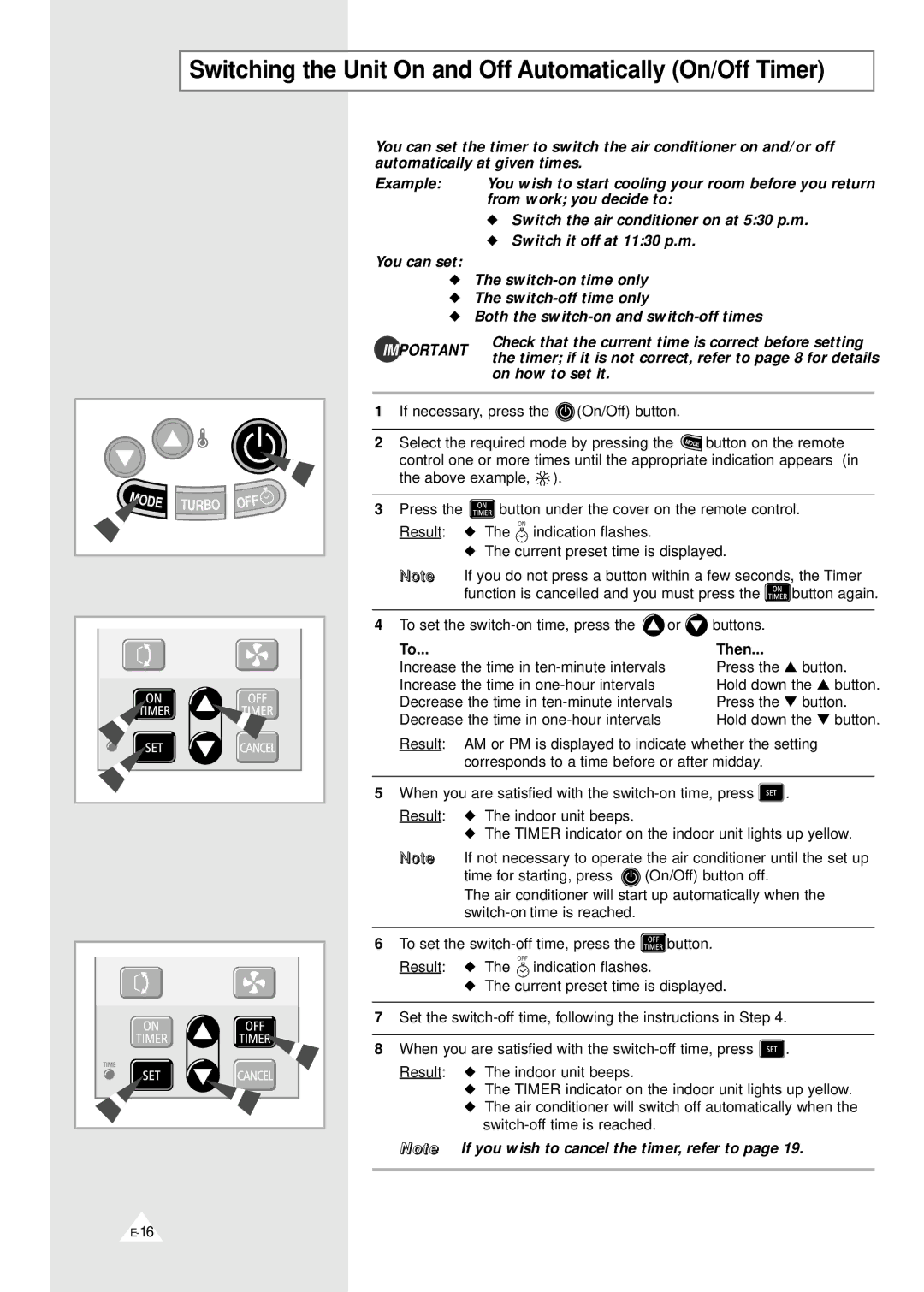 Samsung ASH121VE, ASH070VE0K/XET, SH07YABX, SH09YABX manual Switching the Unit On and Off Automatically On/Off Timer, Then 