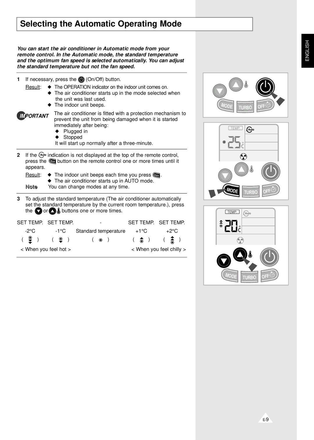 Samsung XUQ09A1VE/XET, ASH070VE0K/XET, SH07YABX, SH09YAB, IASH120VE0KXET, XUQ12A1VE/XET Selecting the Automatic Operating Mode 