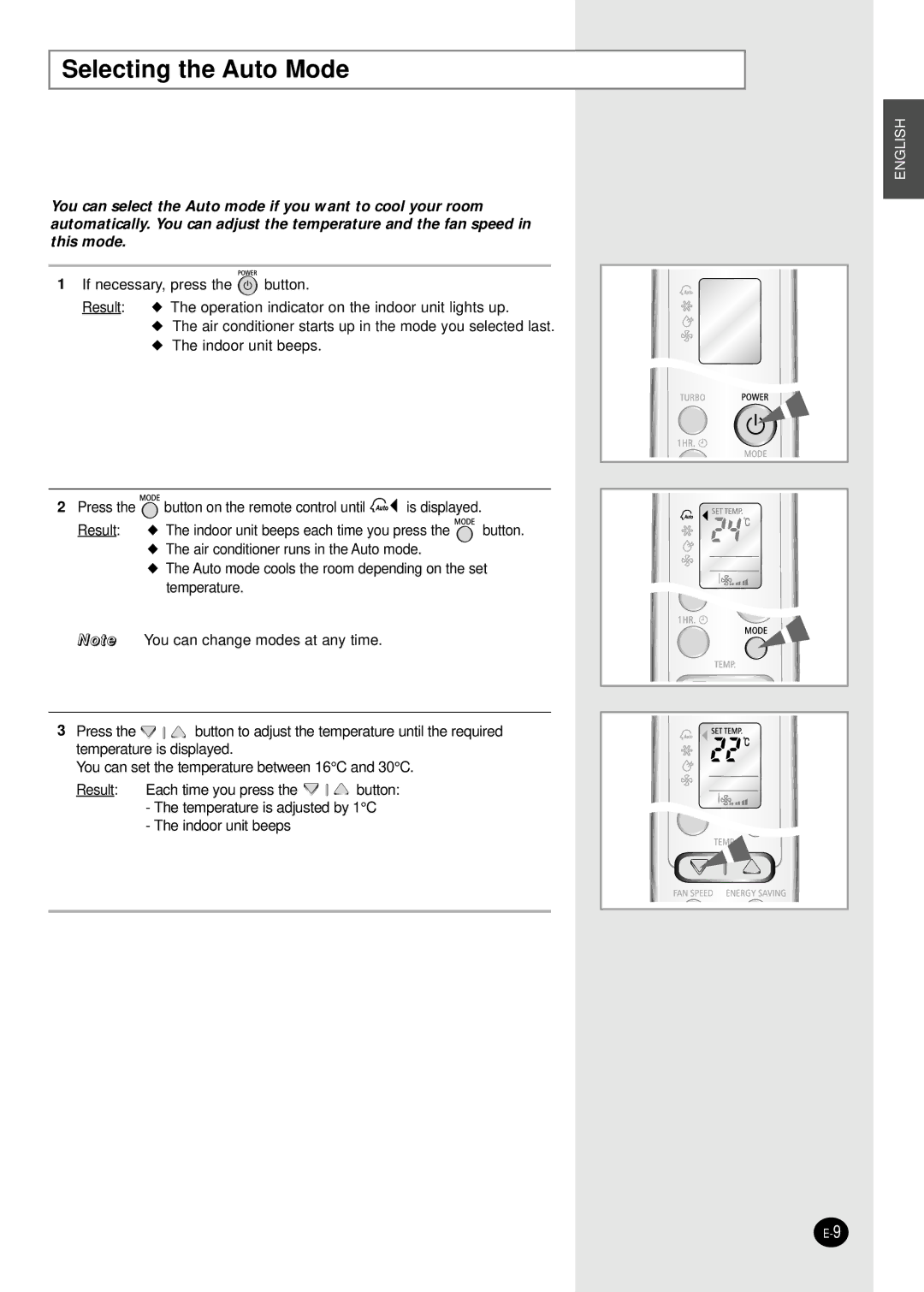 Samsung ASK12WHWD/XSV manual Selecting the Auto Mode 