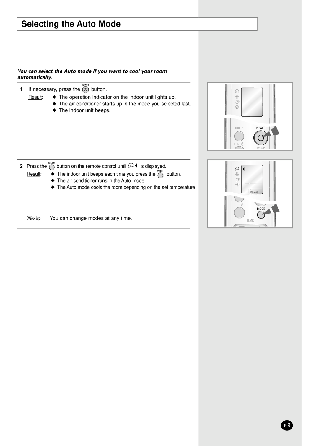 Samsung USP18SJWD2/XSV, ASK18WJWD/XSV, ASP18SJWD/XSV, USK18WJWD2/XSV, USP18WJWD2/XSV, ASP18WJWD/XSV Selecting the Auto Mode 